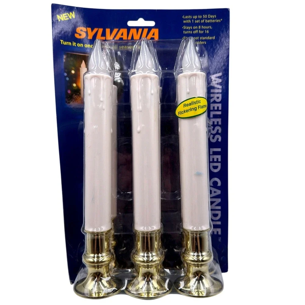 Sylvania LED Candle Wireless 6 Pack Flickering Flame Timer Gold Base Holiday NEW